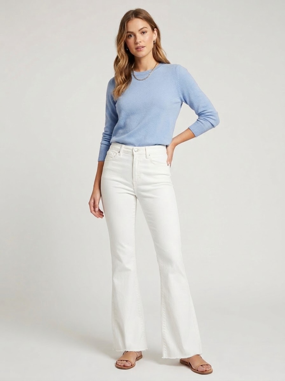 Elizabeth and James High Rise Flare Jeans White Raw Hem Size 6/28